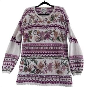 Heirloom Collectibles Floral Knit Sweater Medium Vintage Cottagecore 90s